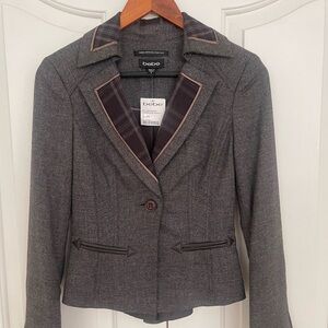 Bebe Charcoal Blazer with Plaid Accents